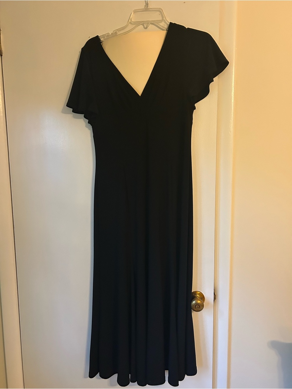 Chaps Black Maxi Dress with Flutter Sleeves